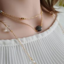Gemmissime | Sautoir fait-main en pierres naturelles | Labradorite et Cristal de roche