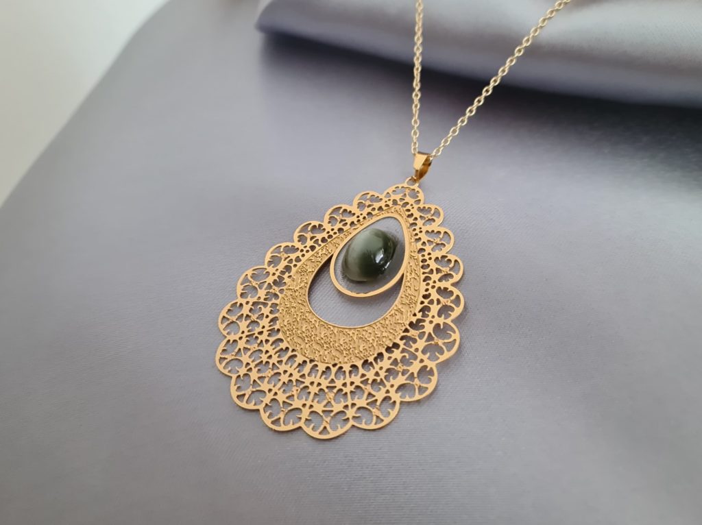 Gemmissime | Collier Pendentif Quartz Oeil de Chat en acier inoxydable