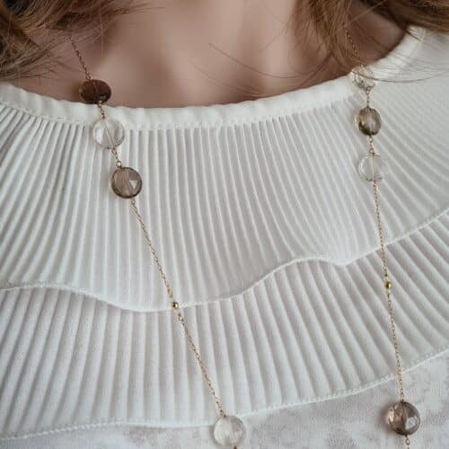 Sautoir Quartz Fumé et Cristal de Roche Gemmissime | Sautoir fait-main en pierres naturelles | Quartz fumé et Cristal de roche