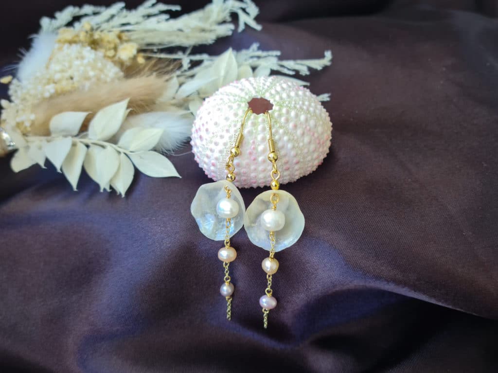 Gemmissime | Paire de Boucles d'oreille pendantes Coquillage véritable et Perles de culture