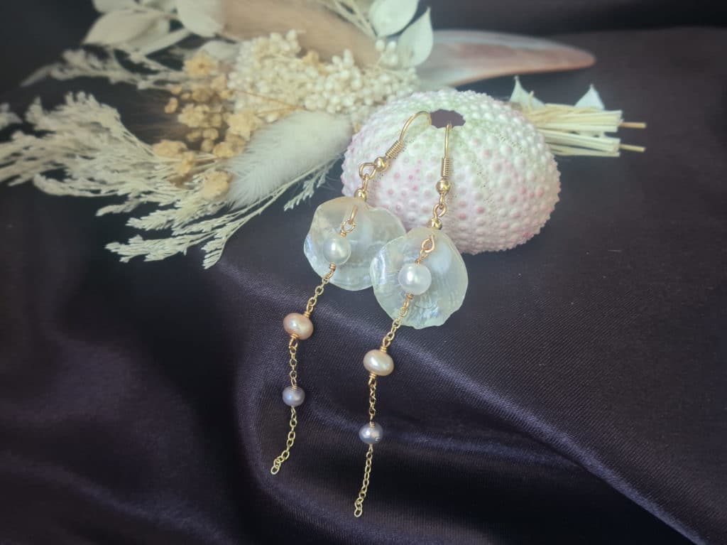 Gemmissime | Paire de Boucles d'oreille pendantes Coquillage véritable et Perles de culture