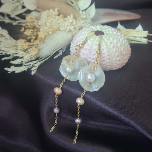 Gemmissime | Paire de Boucles d'oreille pendantes Coquillage véritable et Perles de culture