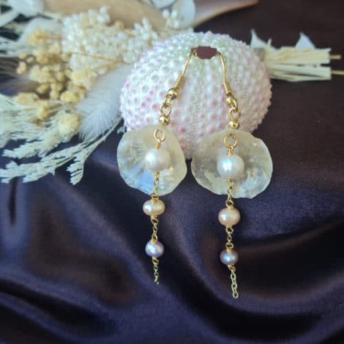 Gemmissime | Paire de Boucles d'oreille pendantes Coquillage véritable et Perles de culture