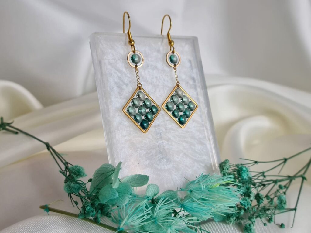 Gemmissime | Boucles d'Oreille Résine Tourmaline acier inoxydable losange