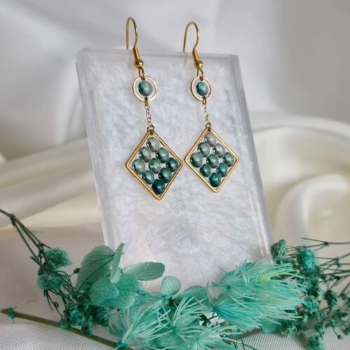 Gemmissime | Boucles d'Oreille Résine Tourmaline acier inoxydable losange