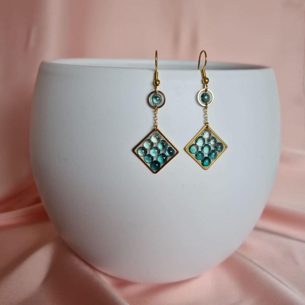 Gemmissime | Boucles d'Oreille Résine Tourmaline acier inoxydable losange