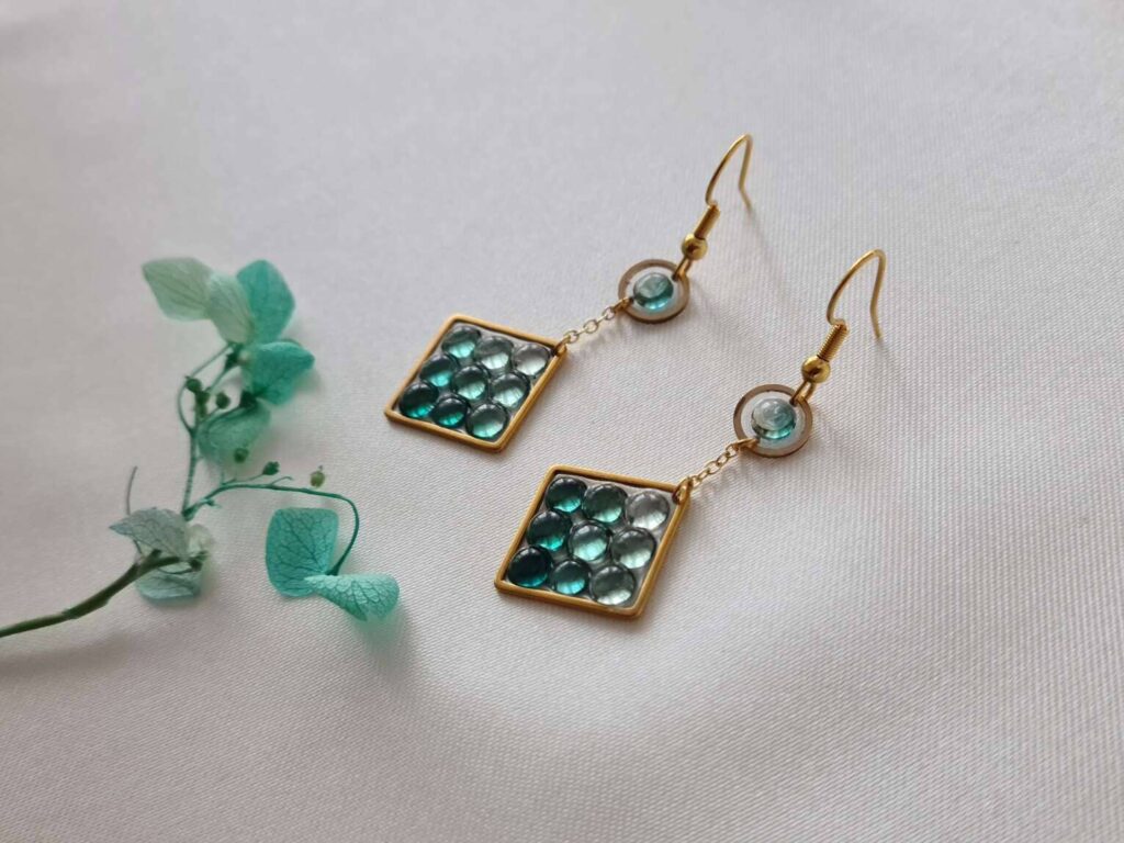 Gemmissime | Boucles d'Oreille Résine Tourmaline acier inoxydable losange