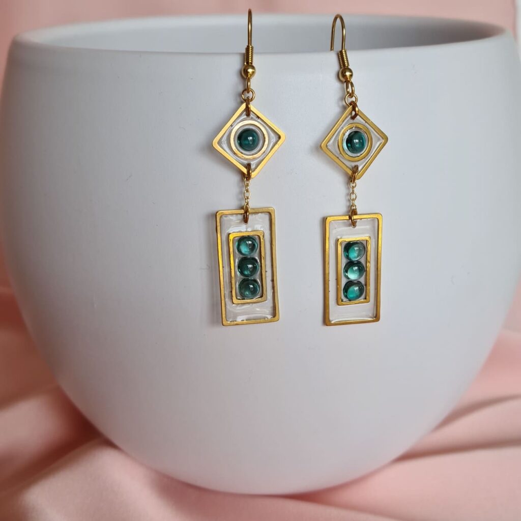 Gemmissime | Boucles d'Oreille Résine Tourmaline acier inoxydable rectangle