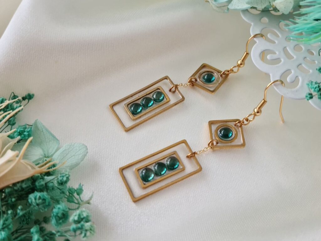 Gemmissime | Boucles d'Oreille Résine Tourmaline acier inoxydable rectangle