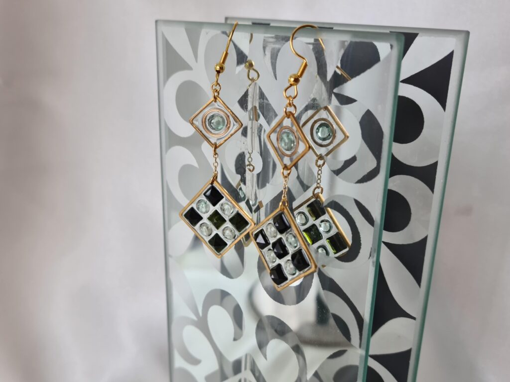 Gemmissime | Boucles d'Oreille Résine Tourmaline acier inoxydable damier