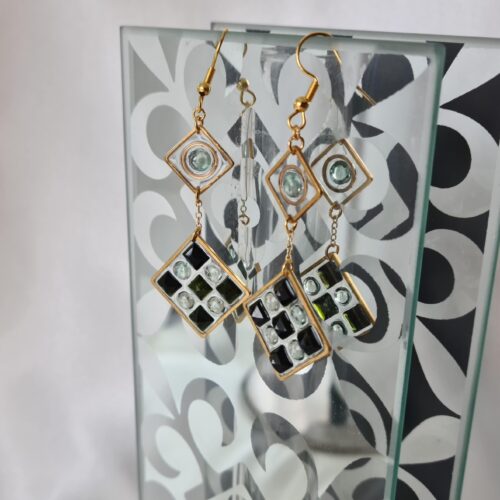 Gemmissime | Boucles d'Oreille Résine Tourmaline acier inoxydable damier