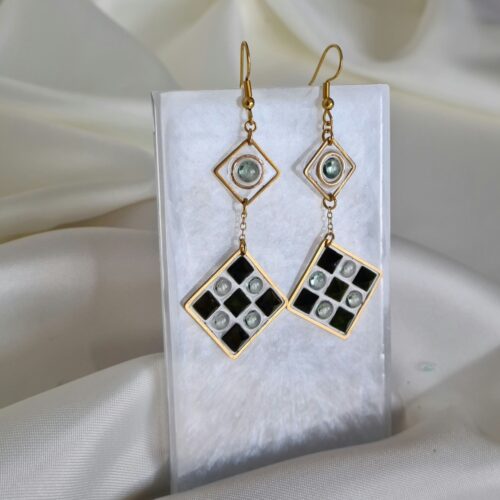 Gemmissime | Boucles d'Oreille Résine Tourmaline acier inoxydable damier