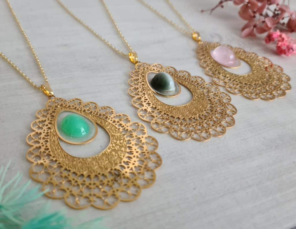 Gemmissime | Collier Pendentif Filigrane et Pierre naturelle en acier inoxydable