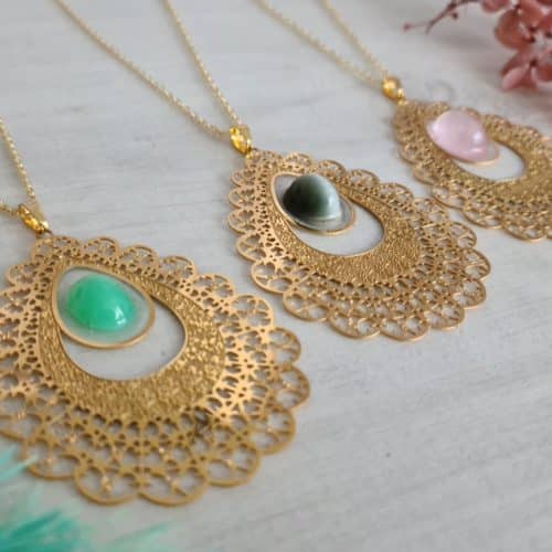 Gemmissime | Collier Pendentif Filigrane et Pierre naturelle en acier inoxydable