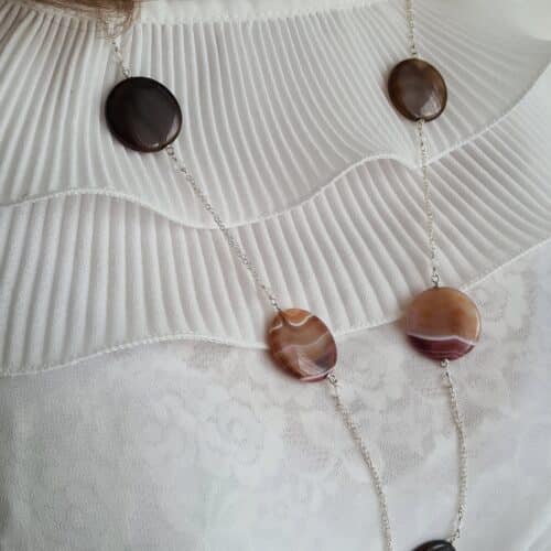 Gemmissime | Sautoir fait-main en pierres naturelles | Agate et Cristal de roche