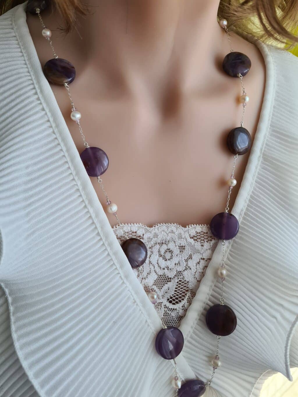 Gemmissime | Sautoir fait-main en pierres naturelles | Agate et Perles de culture